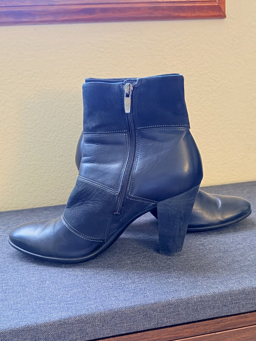 Black Leather & Suede Heeled Ankle Boots, Size 41 (US 9.5) - Picture 6 of 10